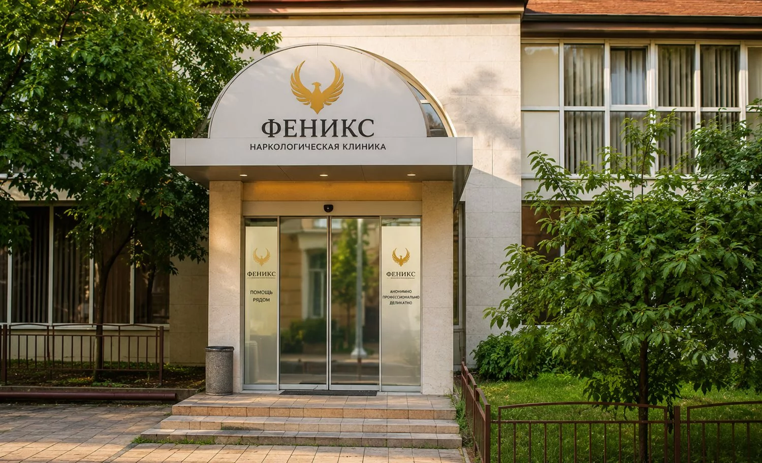 Вход в наркологическую клинику «Феникс» в Купине